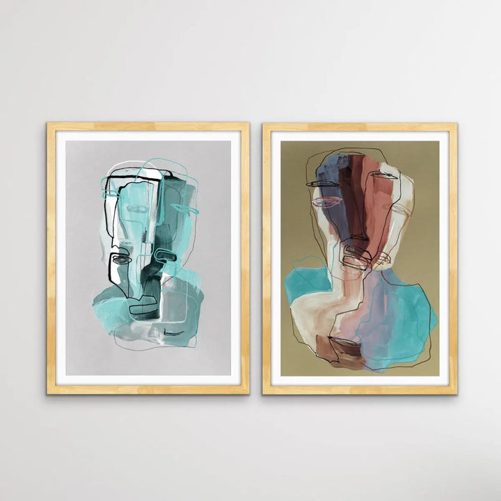 Many Faced - Two Piece Portrait Line Drawing Set by Ukrainian Artist Natalia Brovchenko I Heart Wall Art Australia 