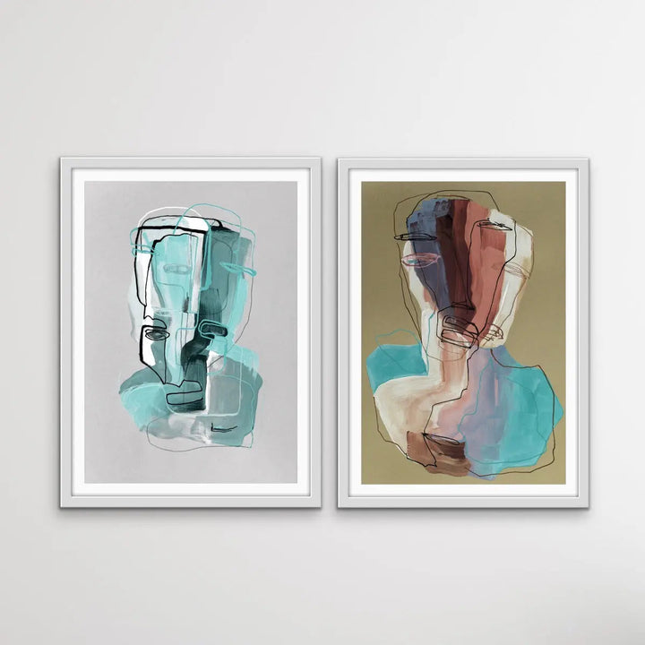 Many Faced - Two Piece Portrait Line Drawing Set by Ukrainian Artist Natalia Brovchenko I Heart Wall Art Australia 
