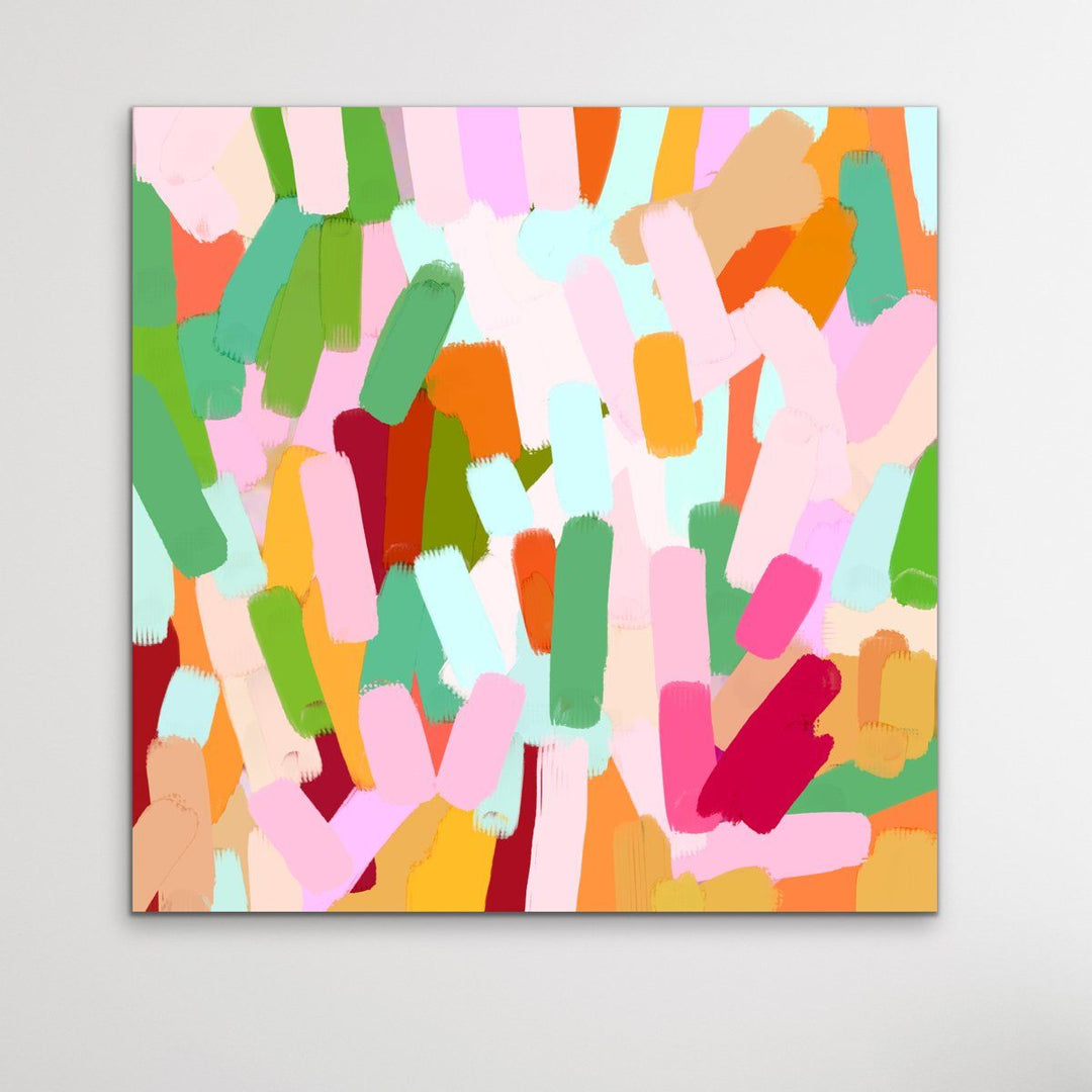 Marigold - Abstract Pink Orange and Green Floral Canvas Artwork Wall Art Print - I Heart Wall Art