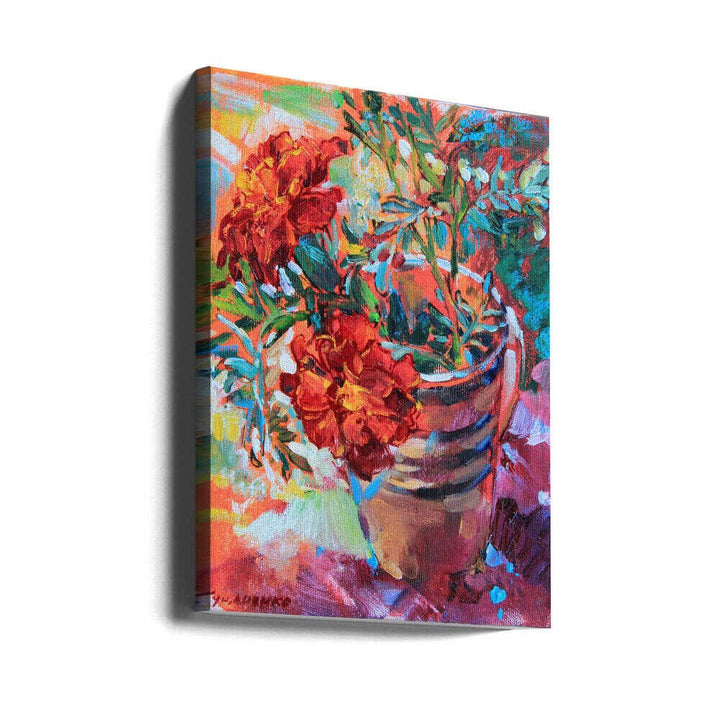 Marigolds in a cup - Stretched Canvas, Poster or Fine Art Print - I Heart Wall Art - Poster Print, Canvas Print or Framed Art Print