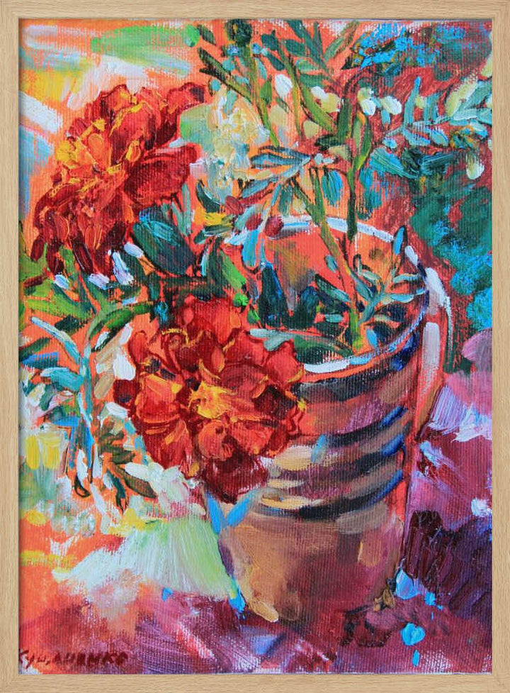 Marigolds in a cup - Stretched Canvas, Poster or Fine Art Print - I Heart Wall Art - Poster Print, Canvas Print or Framed Art Print