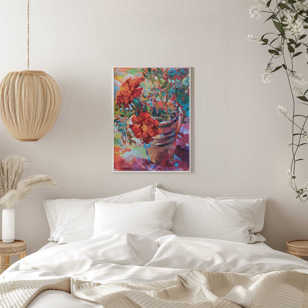 Marigolds in a cup - Stretched Canvas, Poster or Fine Art Print - I Heart Wall Art - Poster Print, Canvas Print or Framed Art Print