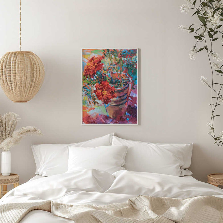 Marigolds in a cup - Stretched Canvas, Poster or Fine Art Print - I Heart Wall Art - Poster Print, Canvas Print or Framed Art Print