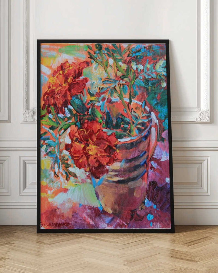 Marigolds in a cup - Stretched Canvas, Poster or Fine Art Print - I Heart Wall Art - Poster Print, Canvas Print or Framed Art Print