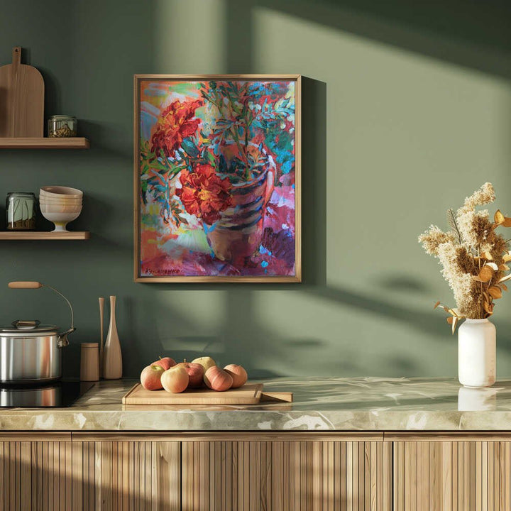 Marigolds in a cup - Stretched Canvas, Poster or Fine Art Print - I Heart Wall Art - Poster Print, Canvas Print or Framed Art Print