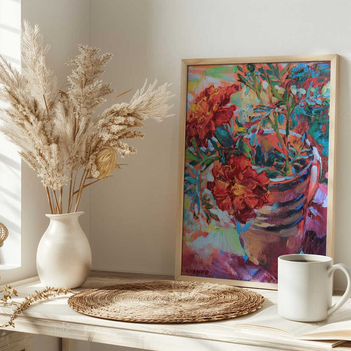 Marigolds in a cup - Stretched Canvas, Poster or Fine Art Print - I Heart Wall Art - Poster Print, Canvas Print or Framed Art Print