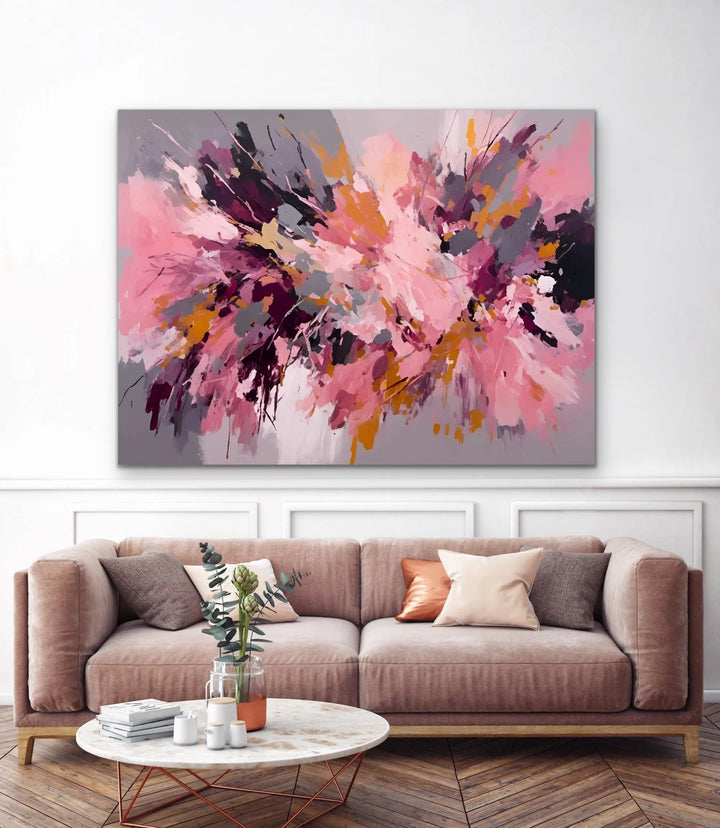 Marrakesh- Pink and Gold Abstract Floral Stretched Canvas Print or Framed Fine Art Print - Artwork - I Heart Wall Art