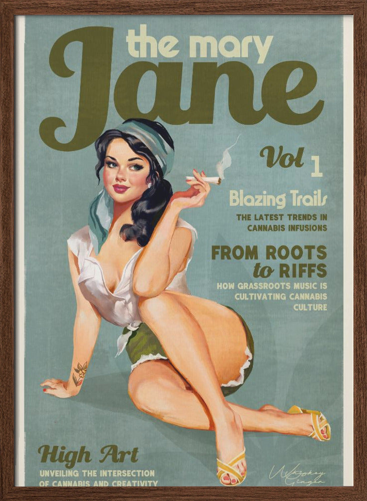 Mary Jane Retro Vintage Pinup Cannabis Art - Stretched Canvas, Poster or Fine Art Print I Heart Wall Art