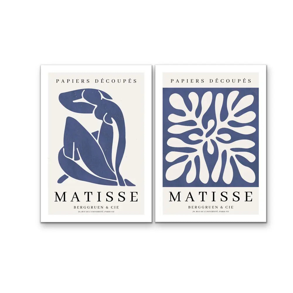 Matisse Blue Set - Two Piece Henri Matisse Blue Artwork Set On Canvas or Paper I Heart Wall Art Australia 