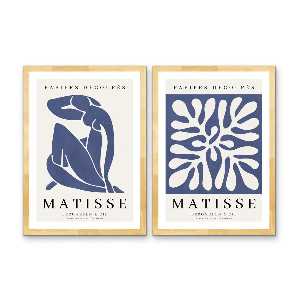 Matisse Blue Set - Two Piece Henri Matisse Blue Artwork Set On Canvas or Paper I Heart Wall Art Australia 