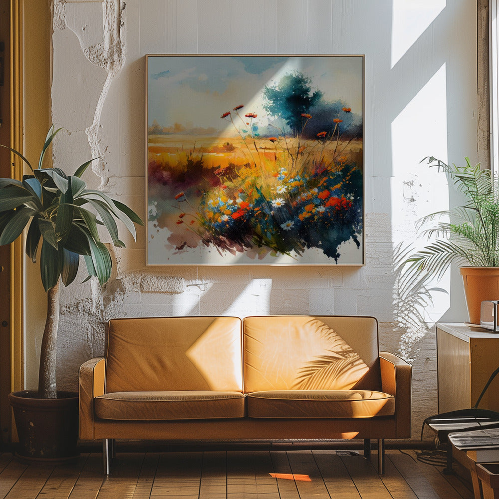 Meadow Nature Art (1) - Square Stretched Canvas, Poster or Fine Art Print I Heart Wall Art