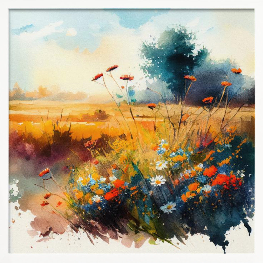 Meadow Nature Art (1) - Square Stretched Canvas, Poster or Fine Art Print I Heart Wall Art