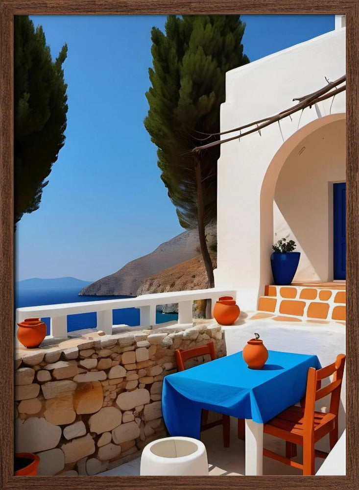 Mediterranean Terrace View - Stretched Canvas, Poster or Fine Art Print I Heart Wall Art
