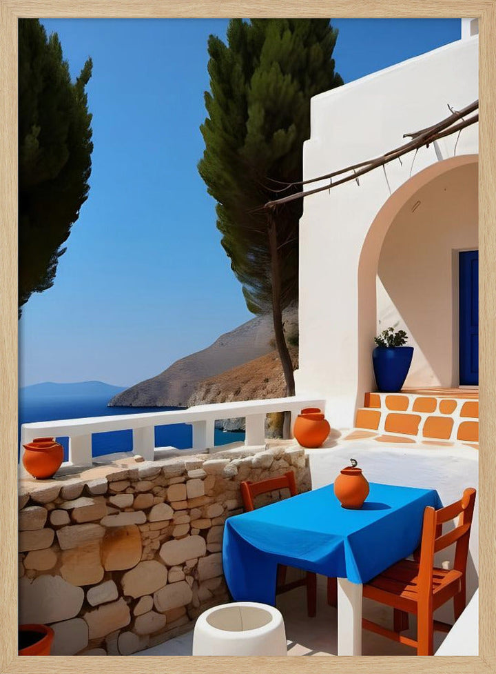 Mediterranean Terrace View - Stretched Canvas, Poster or Fine Art Print I Heart Wall Art