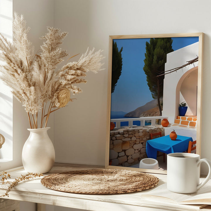 Mediterranean Terrace View - Stretched Canvas, Poster or Fine Art Print I Heart Wall Art