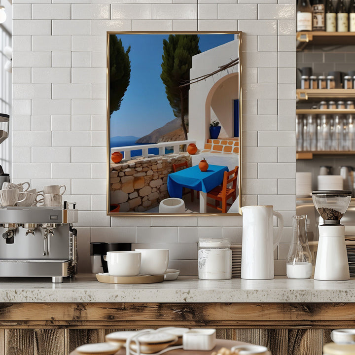 Mediterranean Terrace View - Stretched Canvas, Poster or Fine Art Print I Heart Wall Art