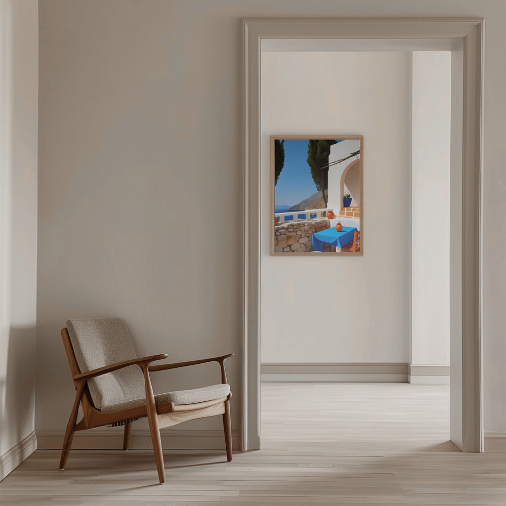 Mediterranean Terrace View - Stretched Canvas, Poster or Fine Art Print I Heart Wall Art