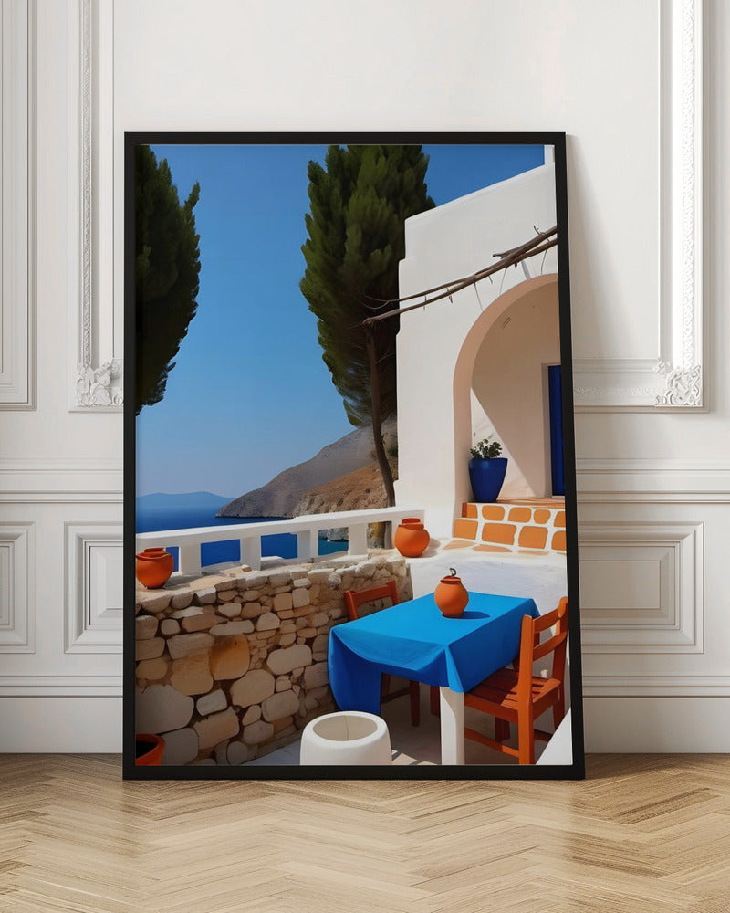 Mediterranean Terrace View - Stretched Canvas, Poster or Fine Art Print I Heart Wall Art
