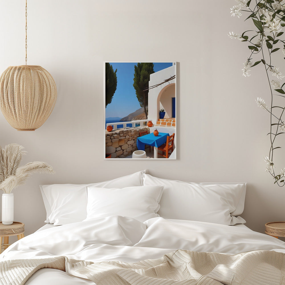 Mediterranean Terrace View - Stretched Canvas, Poster or Fine Art Print I Heart Wall Art