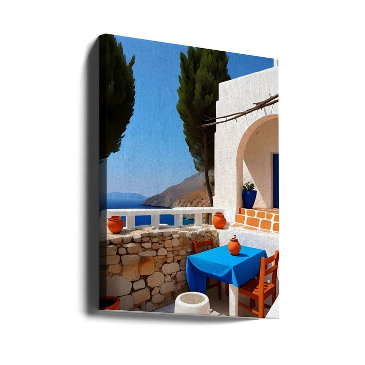 Mediterranean Terrace View - Stretched Canvas, Poster or Fine Art Print I Heart Wall Art