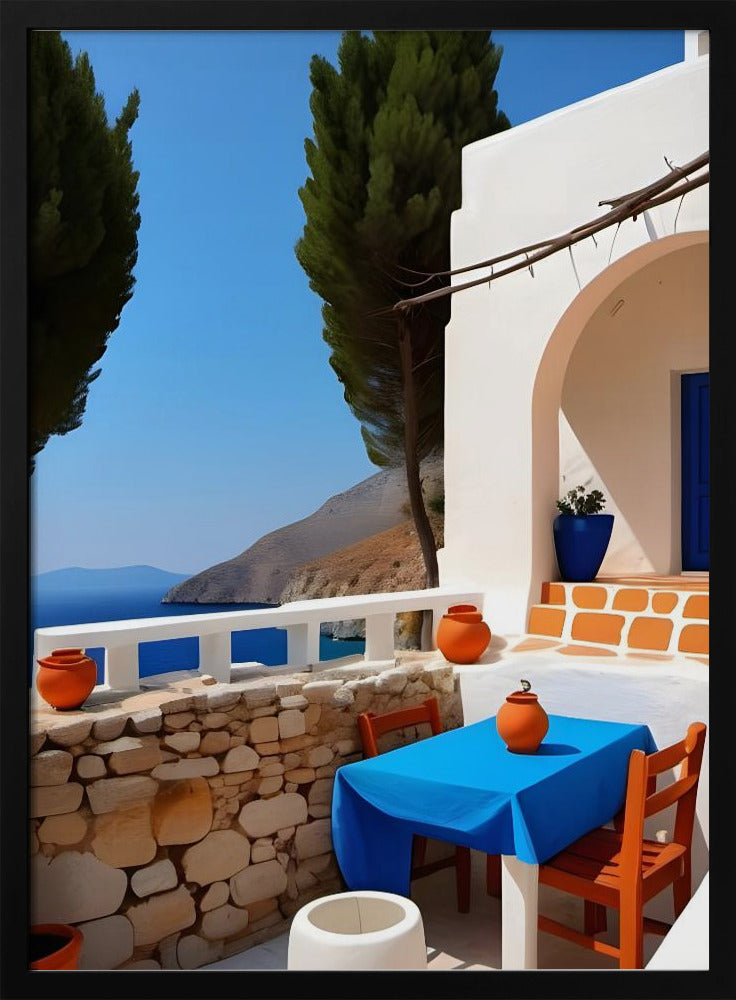 Mediterranean Terrace View - Stretched Canvas, Poster or Fine Art Print I Heart Wall Art