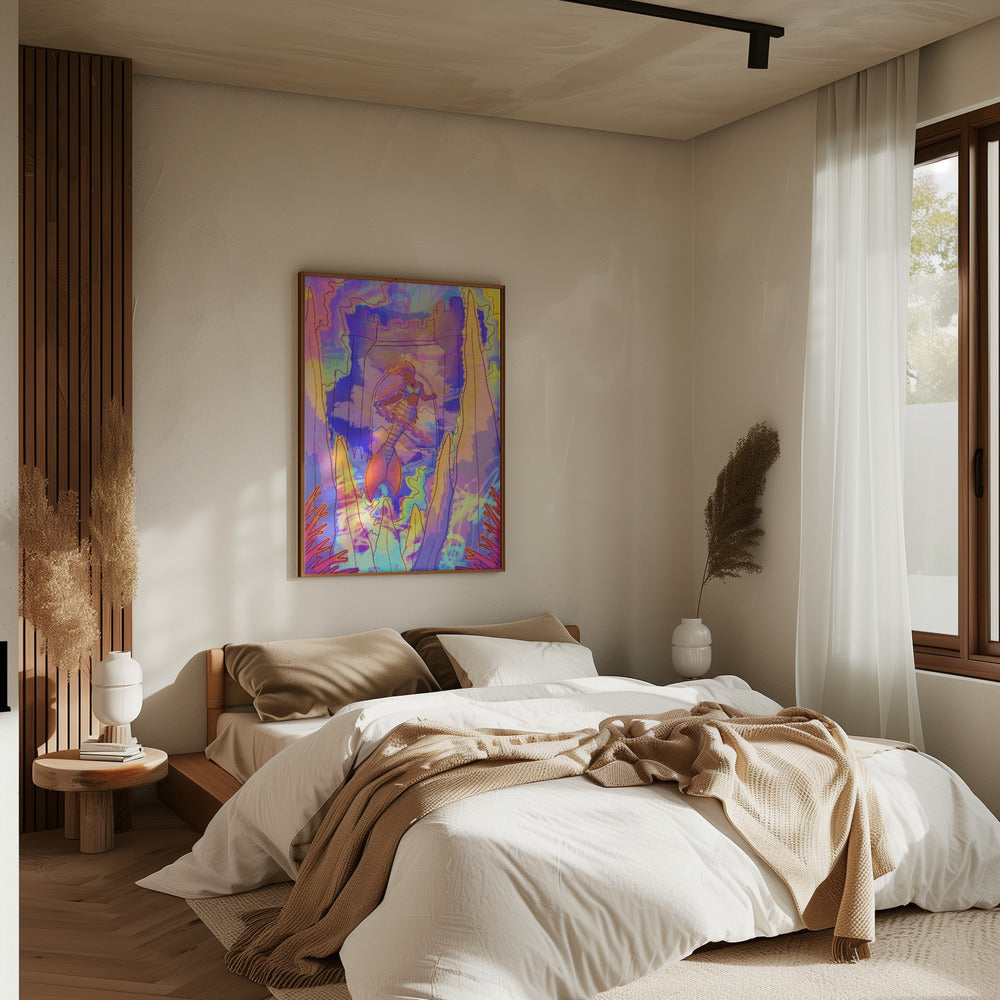 Mermaid and the Castle - Stretched Canvas, Poster or Fine Art Print I Heart Wall Art