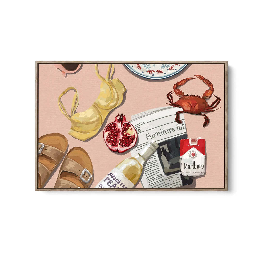 Mess on the Beach - Contemporary Still Art Featuring Seafood and Beer- Stretched Canvas Print or Framed Fine Art Print - Artwork I Heart Wall Art Australia 