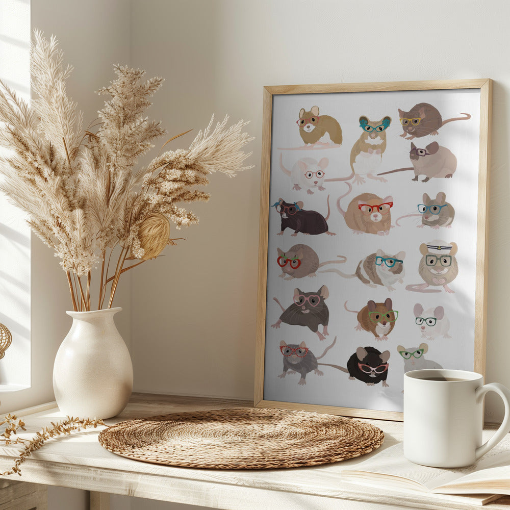 Mice In Glasses - Stretched Canvas, Poster or Fine Art Print I Heart Wall Art
