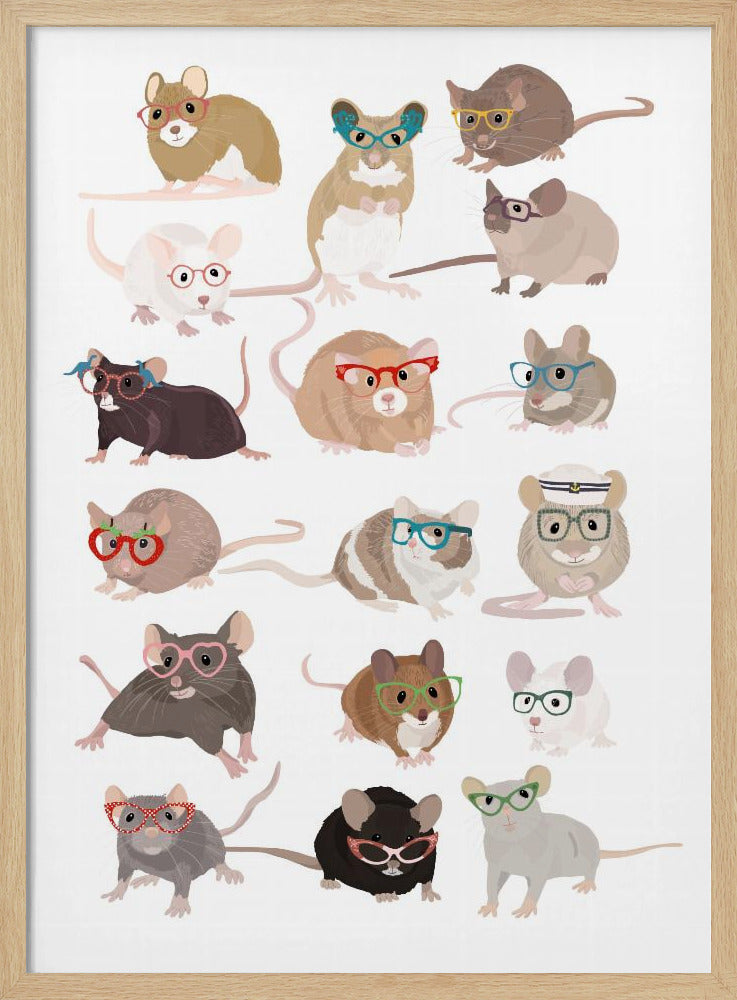 Mice In Glasses - Stretched Canvas, Poster or Fine Art Print I Heart Wall Art