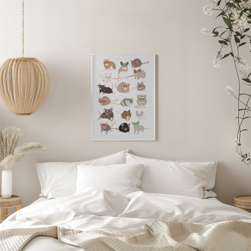 Mice In Glasses - Stretched Canvas, Poster or Fine Art Print I Heart Wall Art