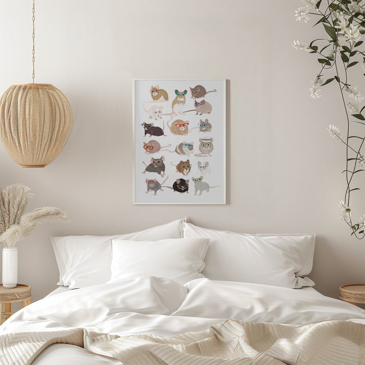 Mice In Glasses - Stretched Canvas, Poster or Fine Art Print I Heart Wall Art