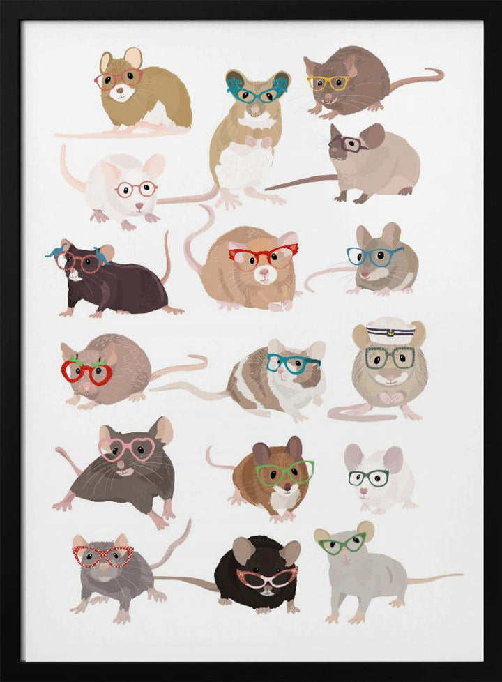 Mice In Glasses - Stretched Canvas, Poster or Fine Art Print I Heart Wall Art