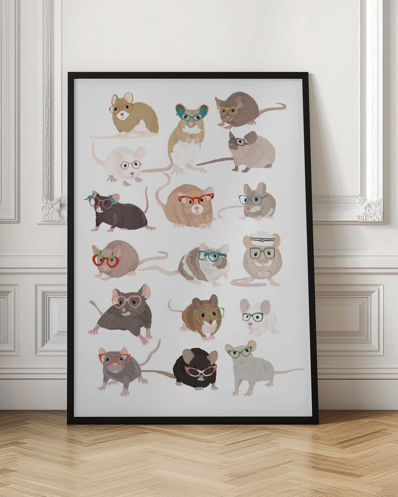 Mice In Glasses - Stretched Canvas, Poster or Fine Art Print I Heart Wall Art