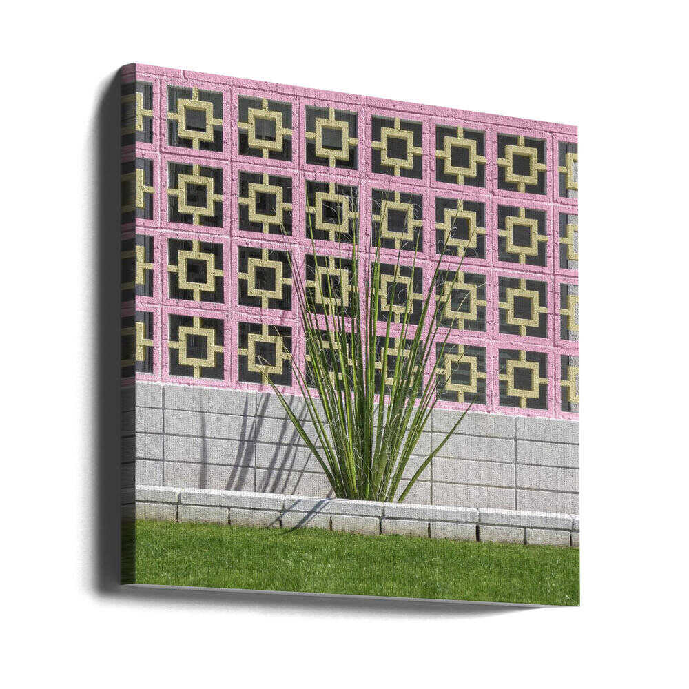 Mid - Century Breeze Block Wall with Cactus in Palm Springs, California - Square Stretched Canvas, Poster or Fine Art Print - I Heart Wall Art - Poster Print, Canvas Print or Framed Art Print