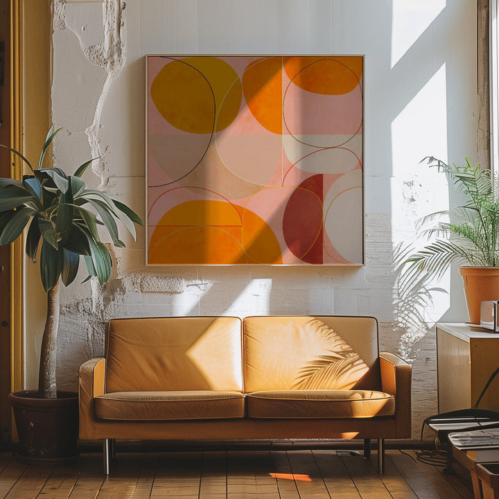 Mid Century Curry Yellow Blush Spring - Square Stretched Canvas, Poster or Fine Art Print I Heart Wall Art