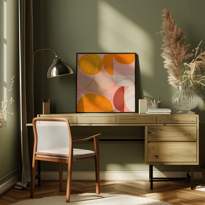 Mid Century Curry Yellow Blush Spring - Square Stretched Canvas, Poster or Fine Art Print I Heart Wall Art