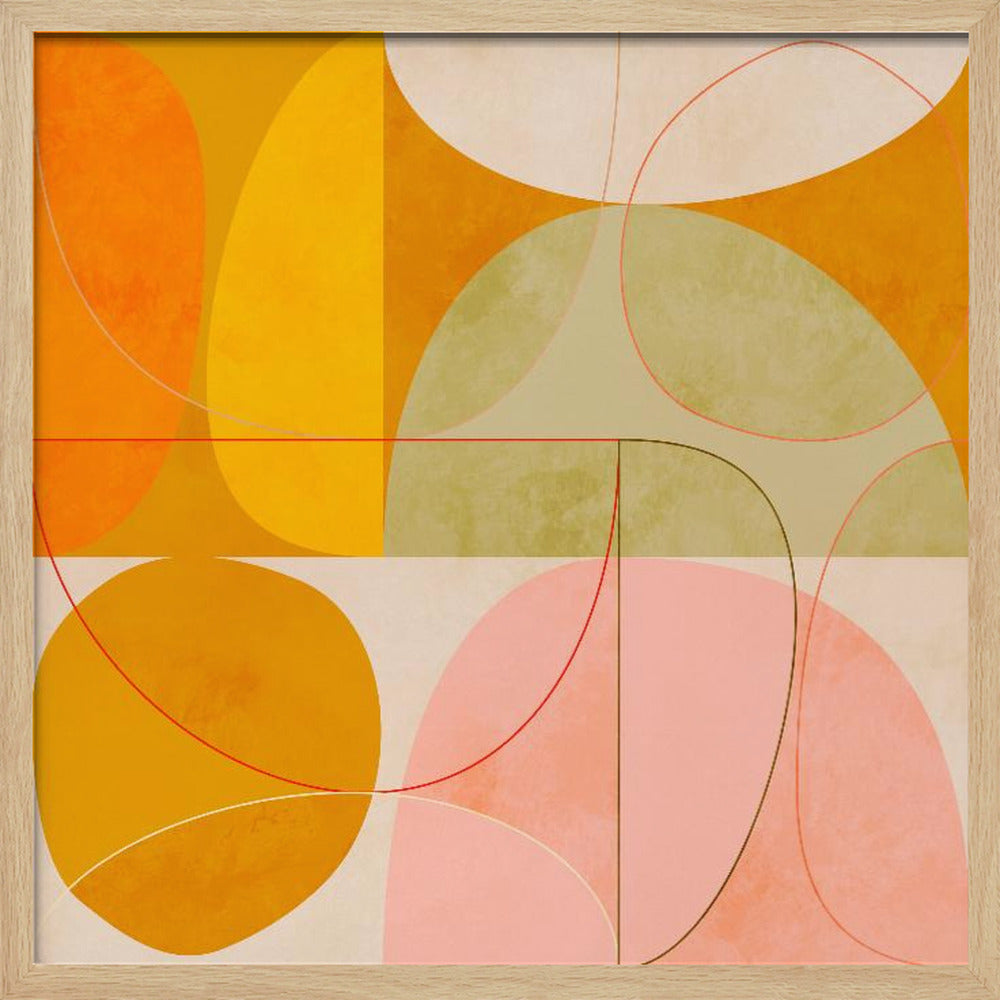 Mid Century Curry Yellow Blush Spring2 - Square Stretched Canvas, Poster or Fine Art Print I Heart Wall Art