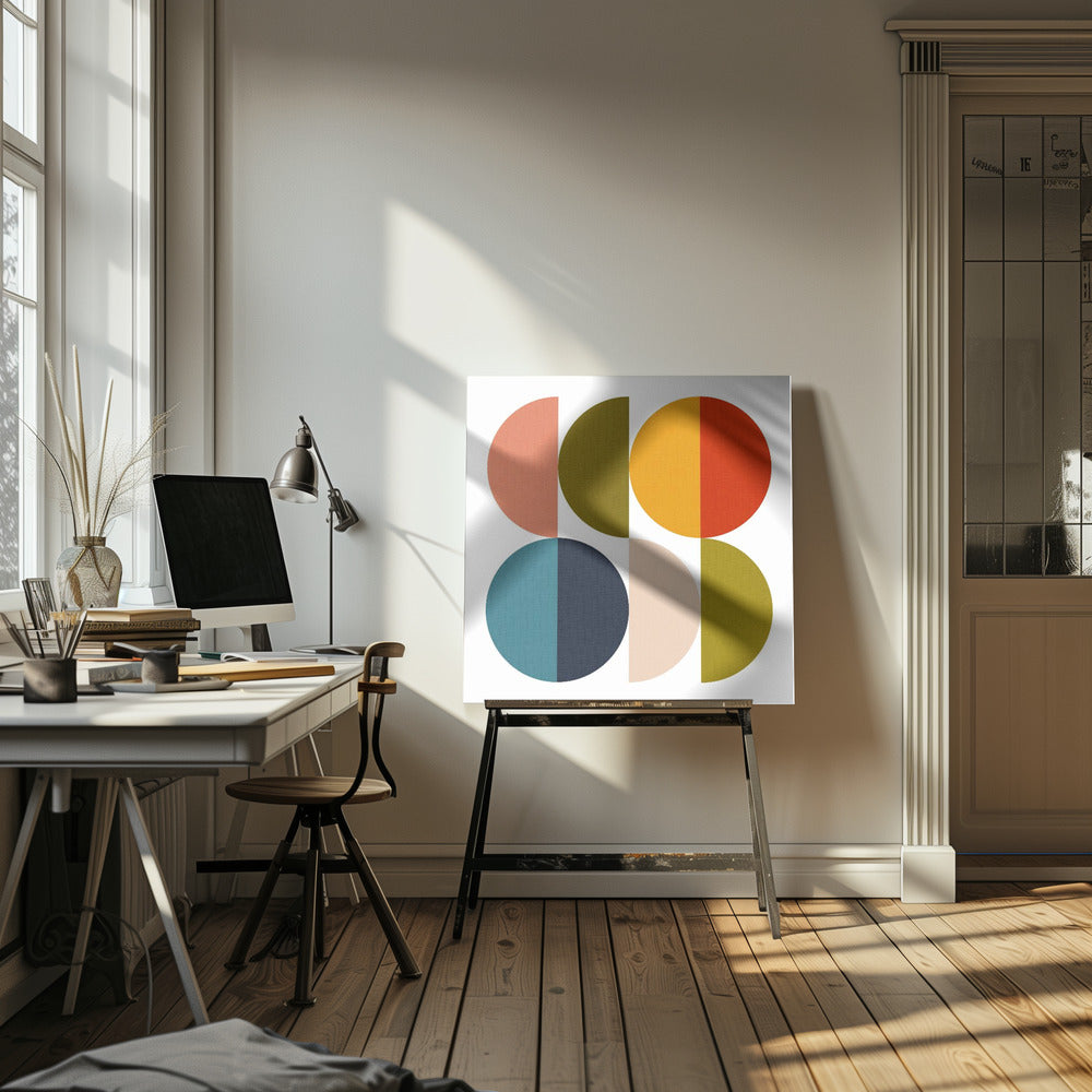 Mid Century Geometric Color Play 2 - Square Stretched Canvas, Poster or Fine Art Print I Heart Wall Art