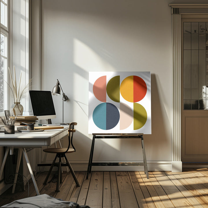 Mid Century Geometric Color Play 2 - Square Stretched Canvas, Poster or Fine Art Print I Heart Wall Art