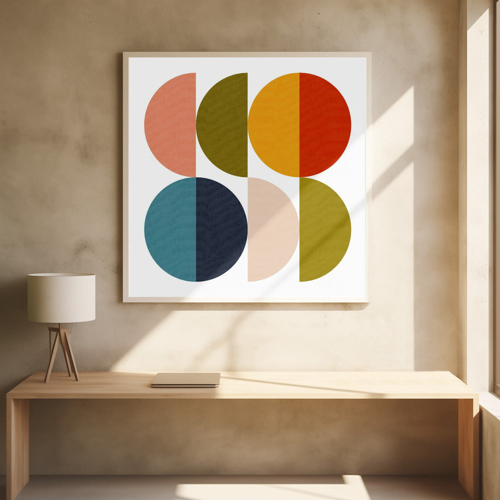 Mid Century Geometric Color Play 2 - Square Stretched Canvas, Poster or Fine Art Print I Heart Wall Art