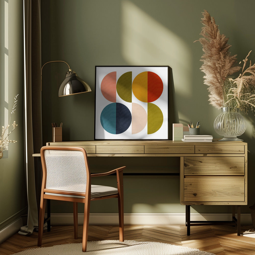 Mid Century Geometric Color Play 2 - Square Stretched Canvas, Poster or Fine Art Print I Heart Wall Art