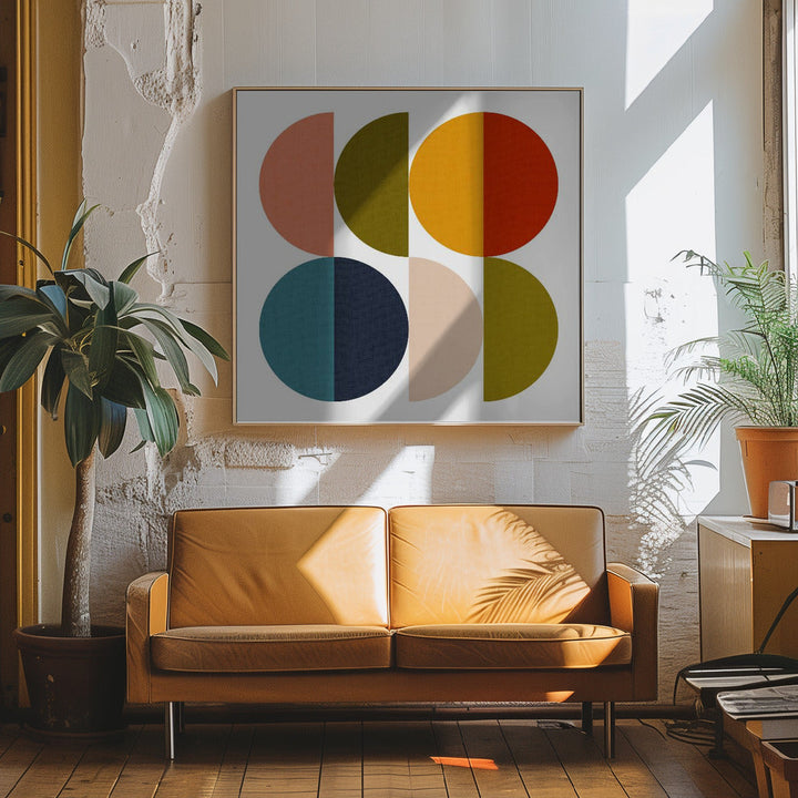 Mid Century Geometric Color Play 2 - Square Stretched Canvas, Poster or Fine Art Print I Heart Wall Art