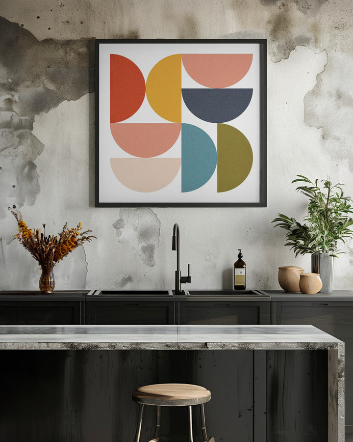 Mid Century Geometric Color Play 4 - Square Stretched Canvas, Poster or Fine Art Print I Heart Wall Art