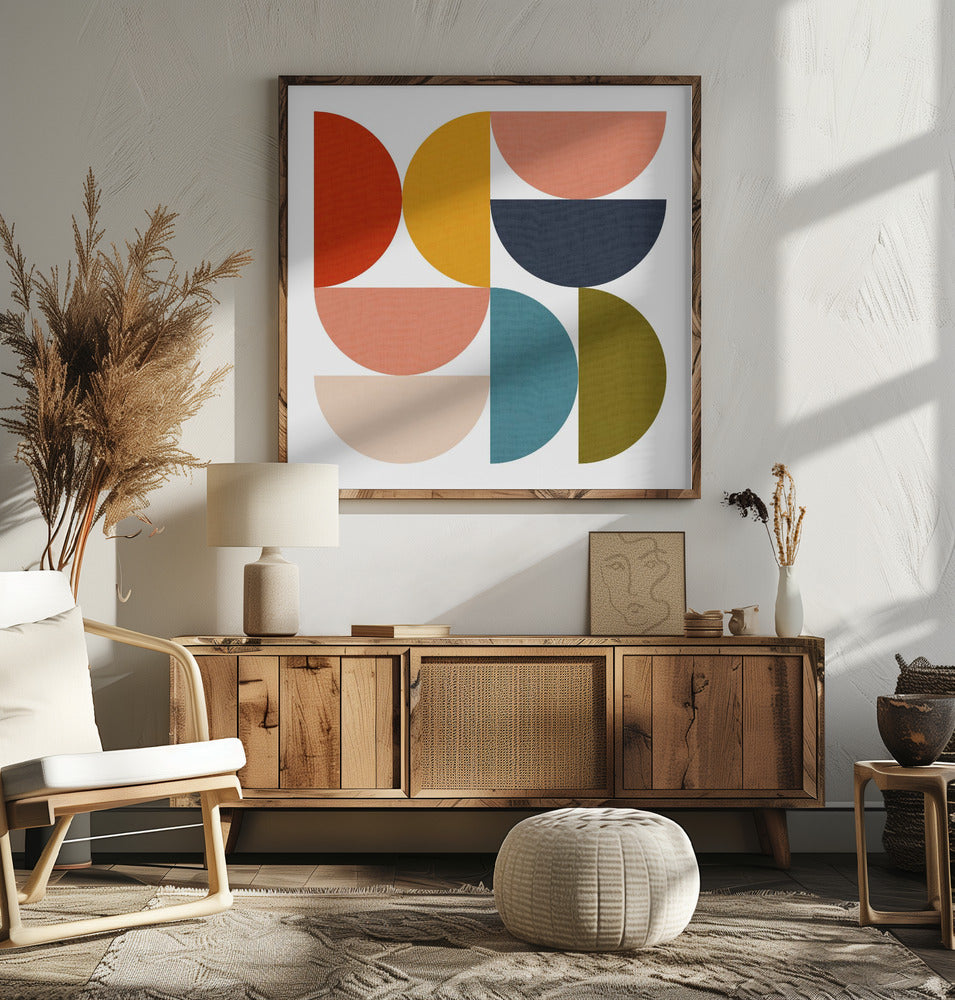 Mid Century Geometric Color Play 4 - Square Stretched Canvas, Poster or Fine Art Print I Heart Wall Art