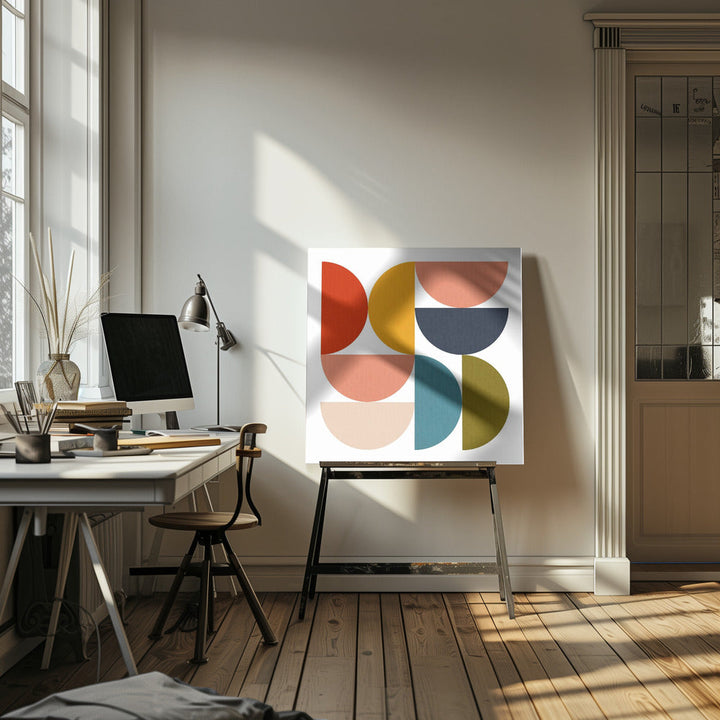 Mid Century Geometric Color Play 4 - Square Stretched Canvas, Poster or Fine Art Print I Heart Wall Art