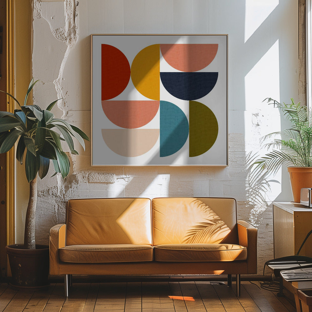 Mid Century Geometric Color Play 4 - Square Stretched Canvas, Poster or Fine Art Print I Heart Wall Art