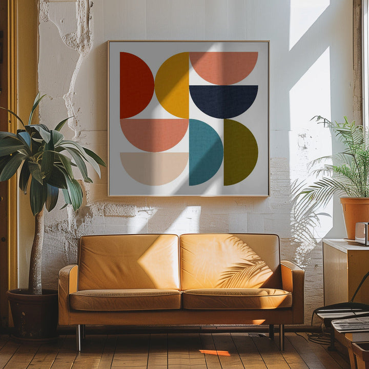 Mid Century Geometric Color Play 4 - Square Stretched Canvas, Poster or Fine Art Print I Heart Wall Art