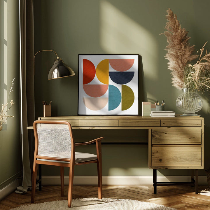 Mid Century Geometric Color Play 4 - Square Stretched Canvas, Poster or Fine Art Print I Heart Wall Art