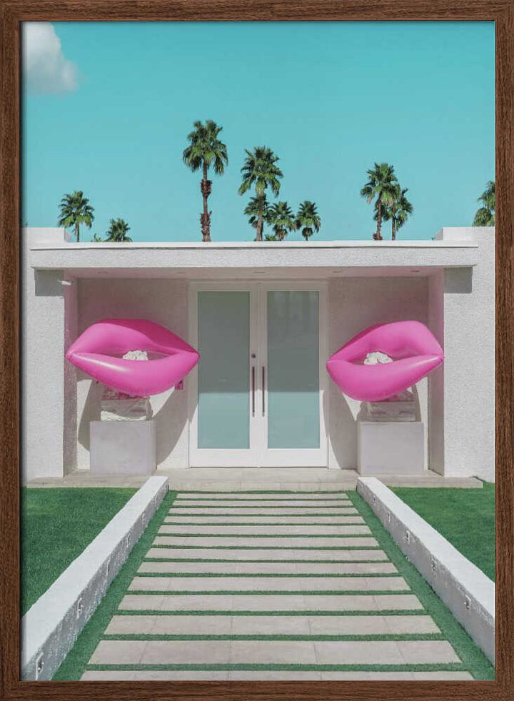 Mid - Century Modern House with Pink Lips - Stretched Canvas, Poster or Fine Art Print - I Heart Wall Art - Poster Print, Canvas Print or Framed Art Print