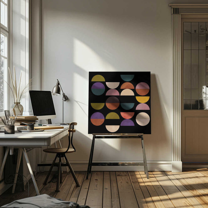 Mid Circles Terracotta Blck1 - Square Stretched Canvas, Poster or Fine Art Print - I Heart Wall Art - Poster Print, Canvas Print or Framed Art Print